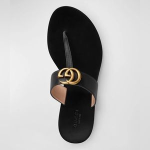 Gucci Flat Marmont Leather Thong Sandal Size 41 Black